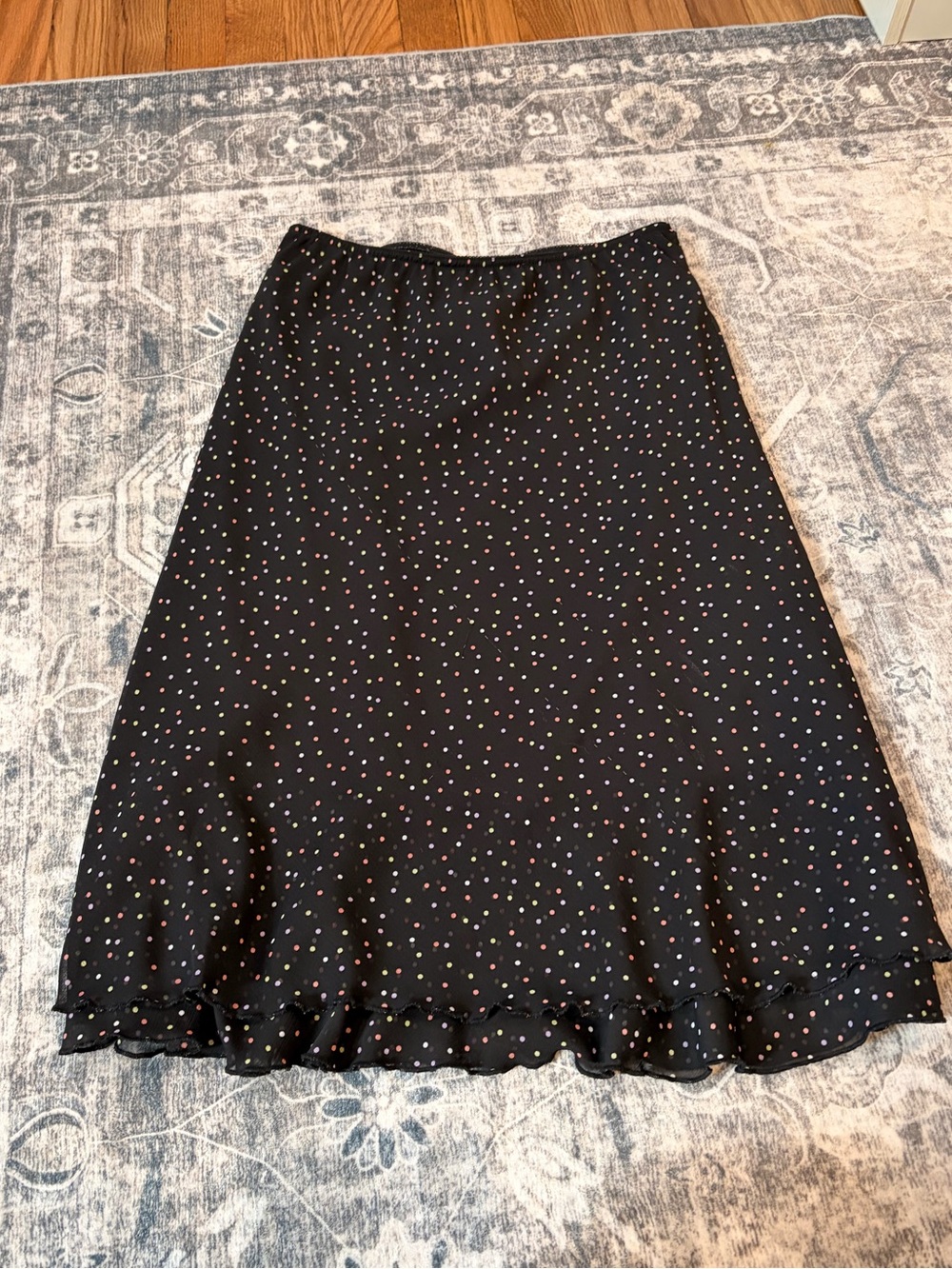 Kim Rogers Black Midi Skirt with Small Multicolor Polka Dots